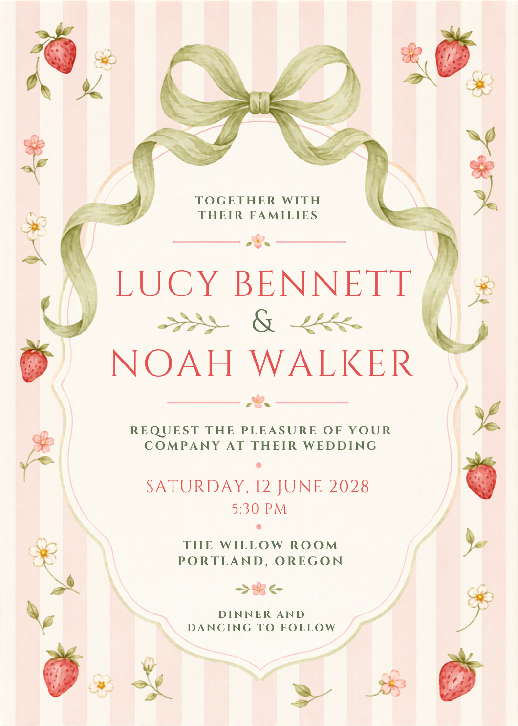 Strawberry Coquette Wedding Invitation