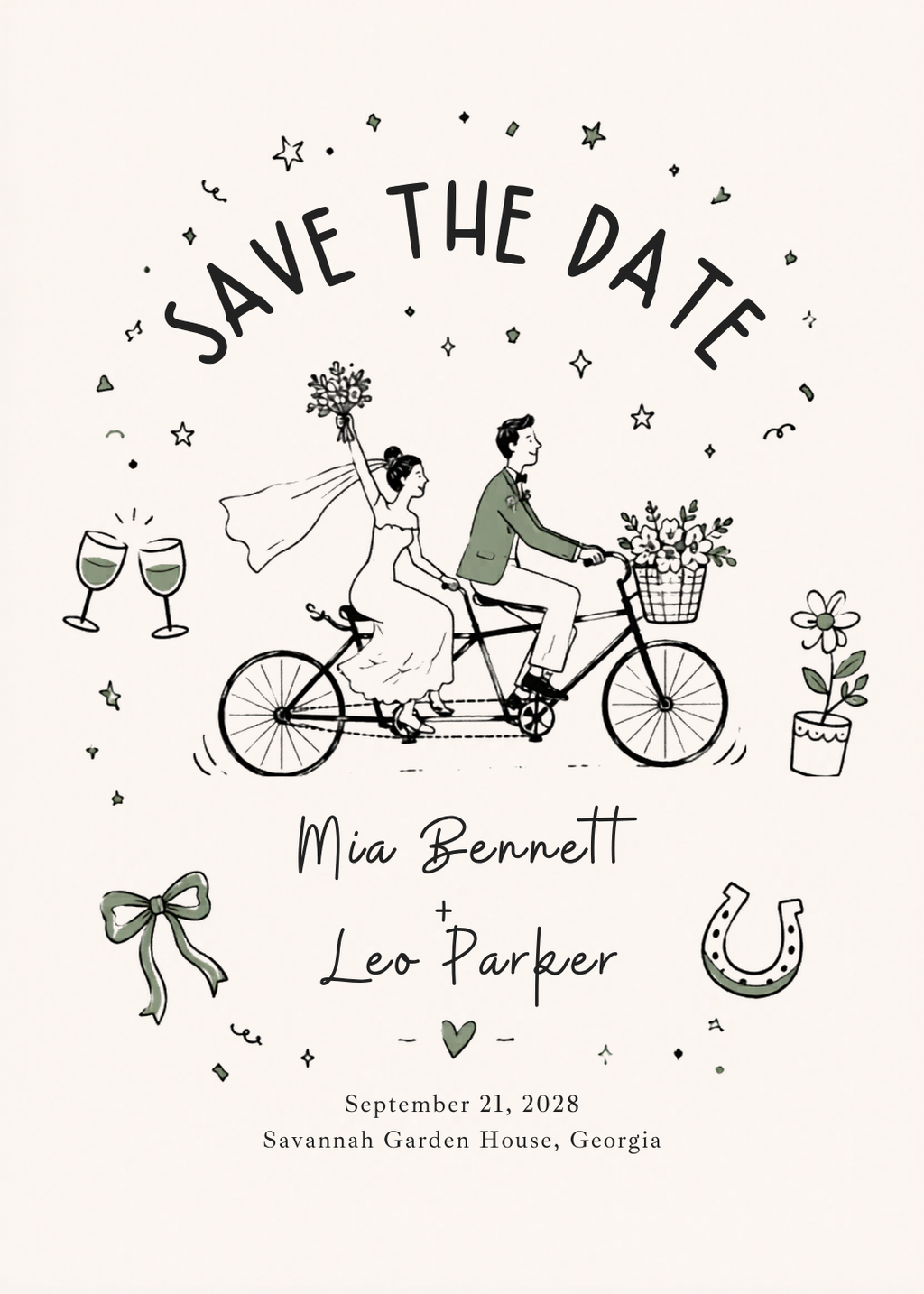 Tandem Bicycle Save the Date