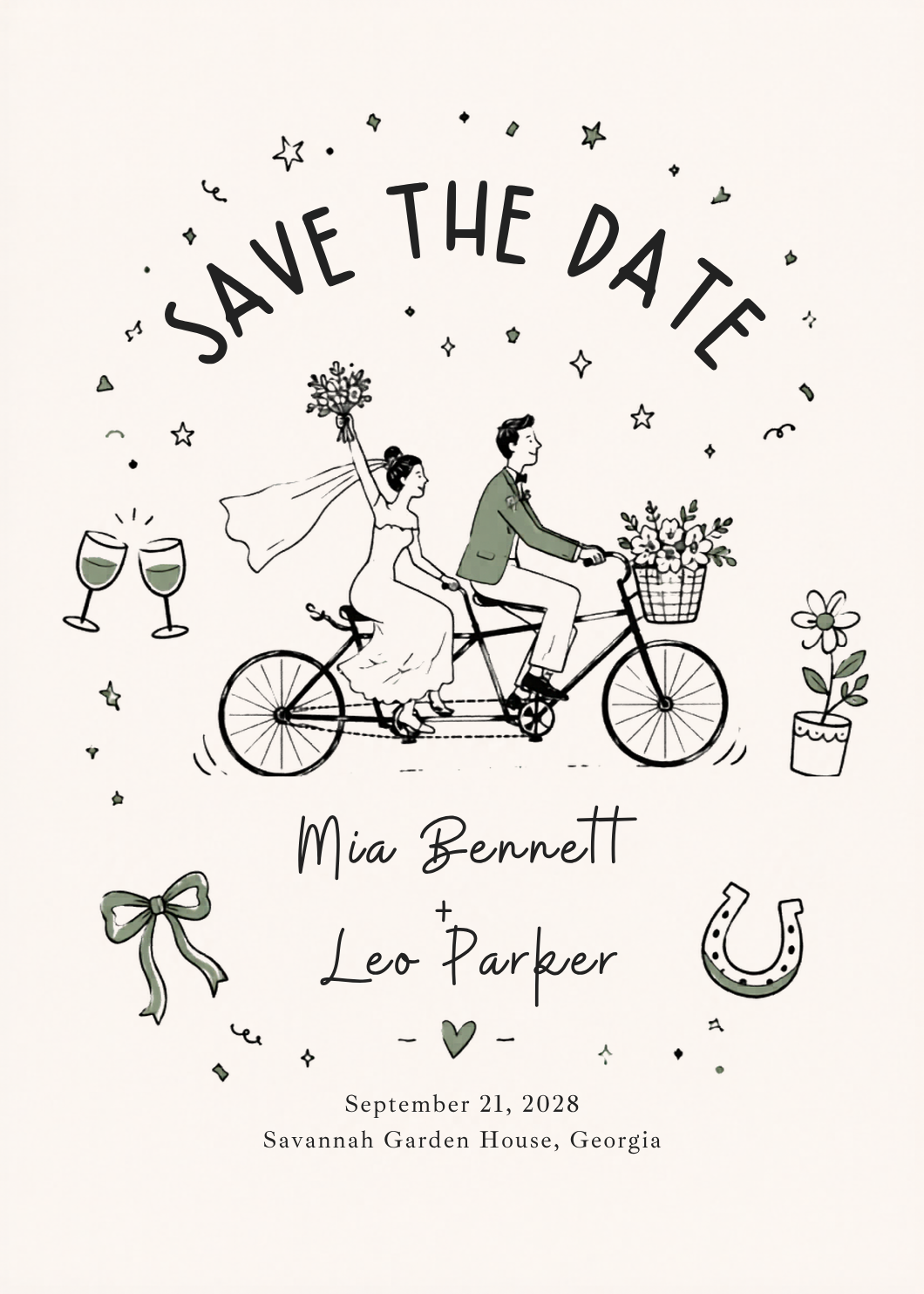 Tandem Bicycle Save the Date