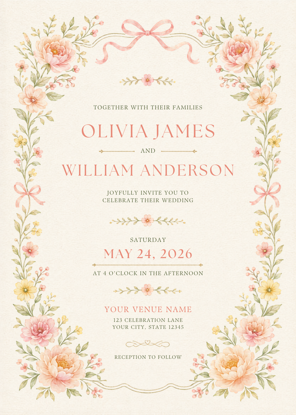 Peony Floral Border Wedding Invitation
