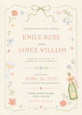 Hand-Drawn Champagne Floral Wedding Invitation