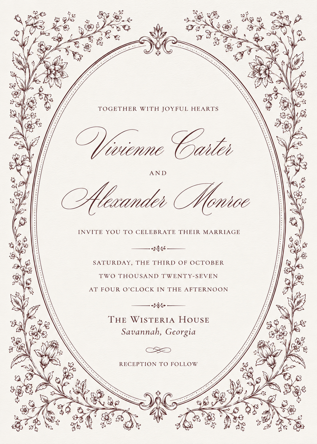 Victorian Floral Oval Frame Invitation