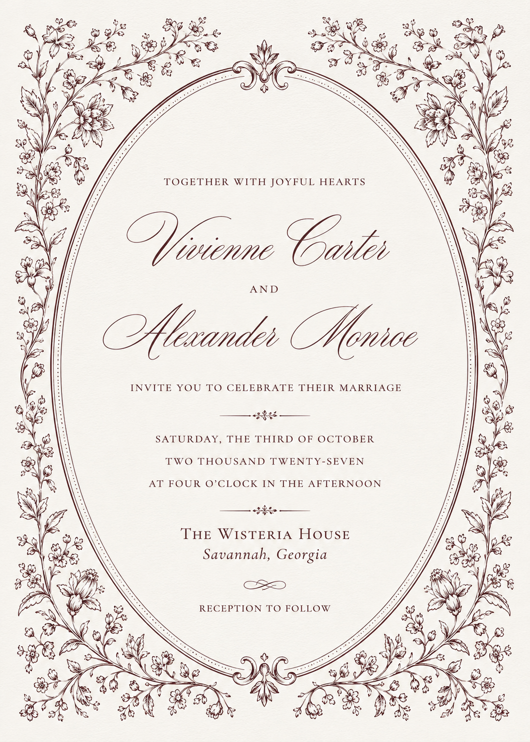 Victorian Floral Oval Frame Invitation