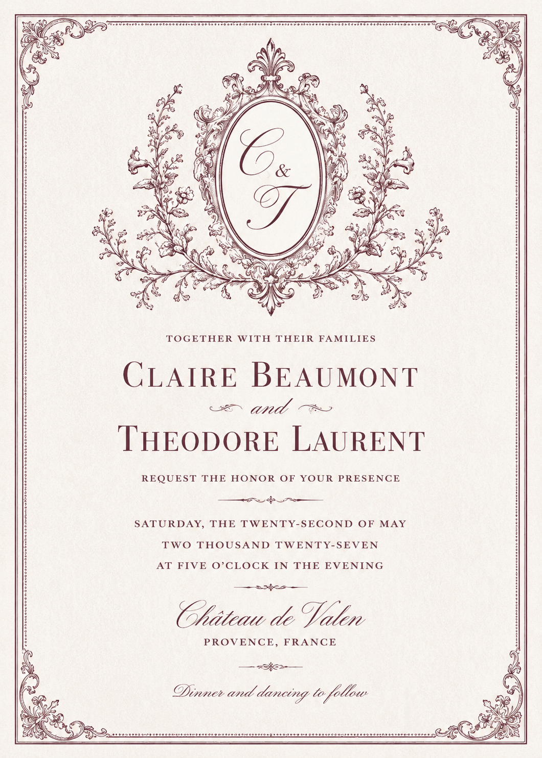 French Château Monogram Invitation